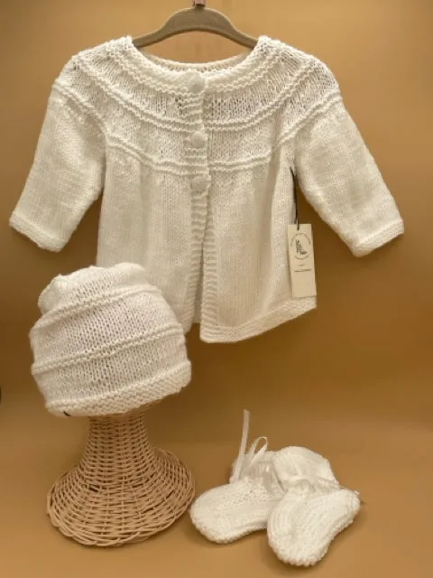 0-6 M White Acrylic Knit Cardigan