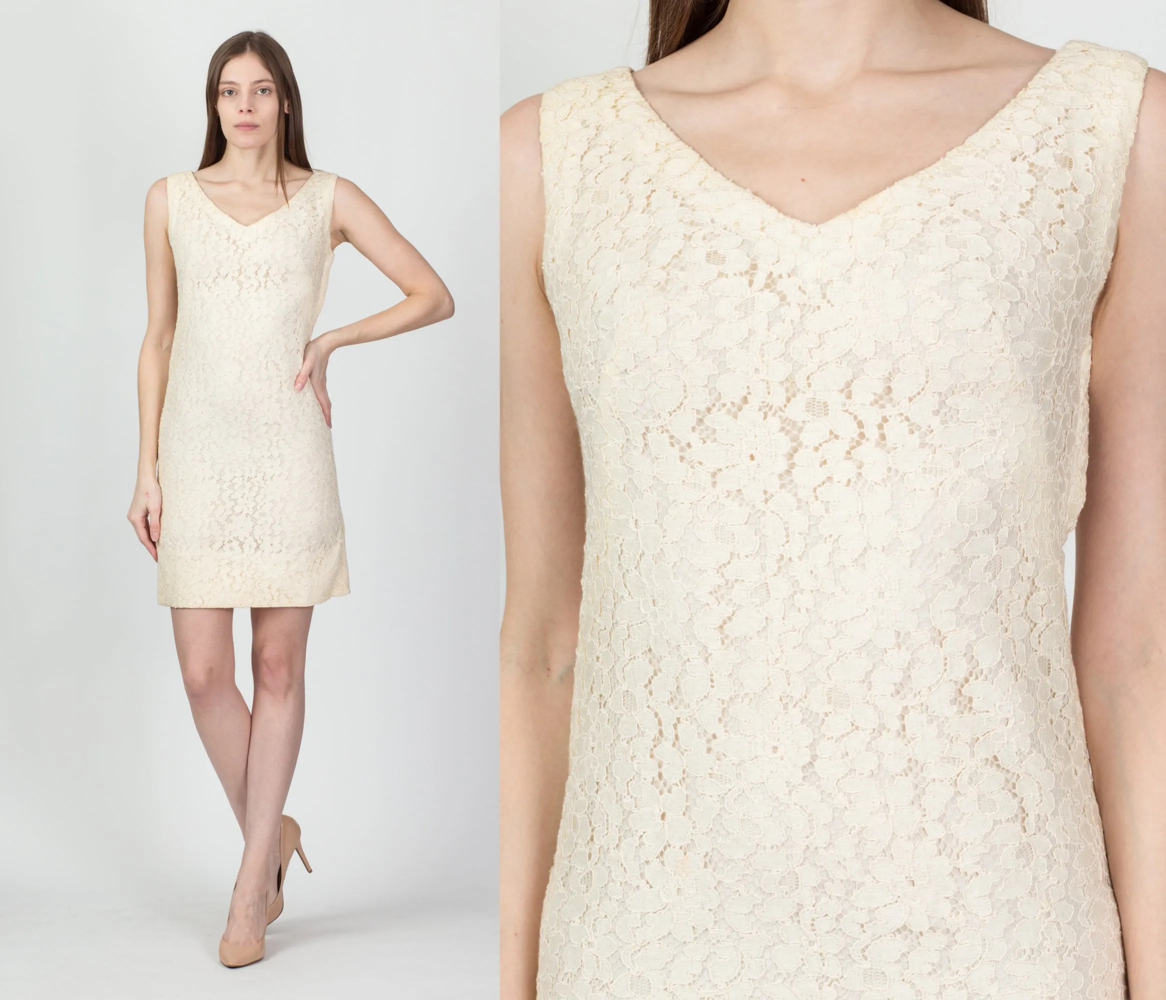 60s Crochet Lace Mini Dress - Extra Small