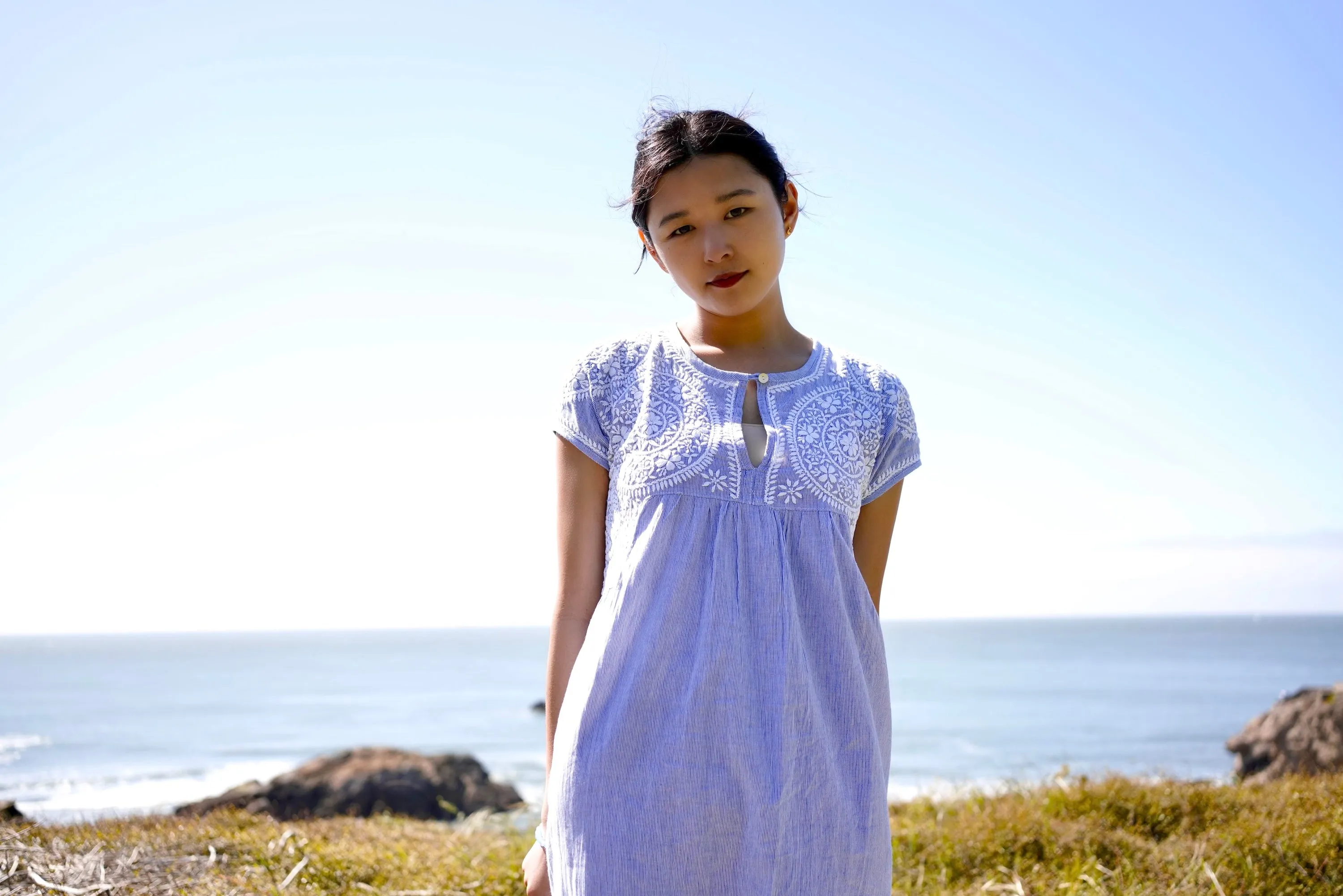 Ava Tunic Dress Denim Chambray Blue Stripe