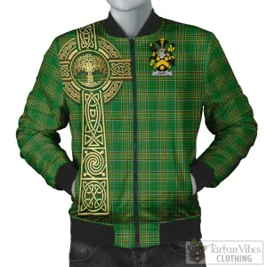 Avery Irish Clan Tartan Bomber Jacket with Coat of Arms Celtic Tree of Life Style