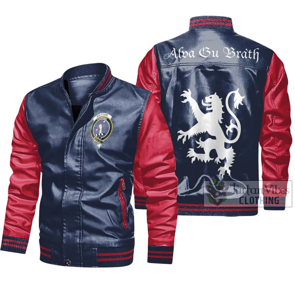 Balfour Family Crest Leather Bomber Jacket Lion Rampant Alba Gu Brath Style