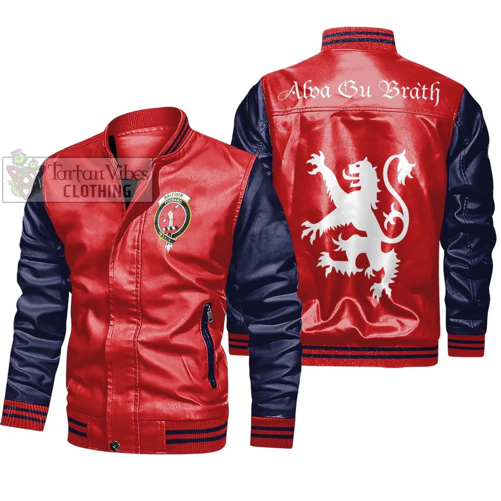 Balfour Family Crest Leather Bomber Jacket Lion Rampant Alba Gu Brath Style