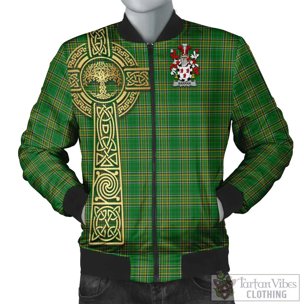 Barran Irish Clan Tartan Bomber Jacket with Coat of Arms Celtic Tree of Life Style