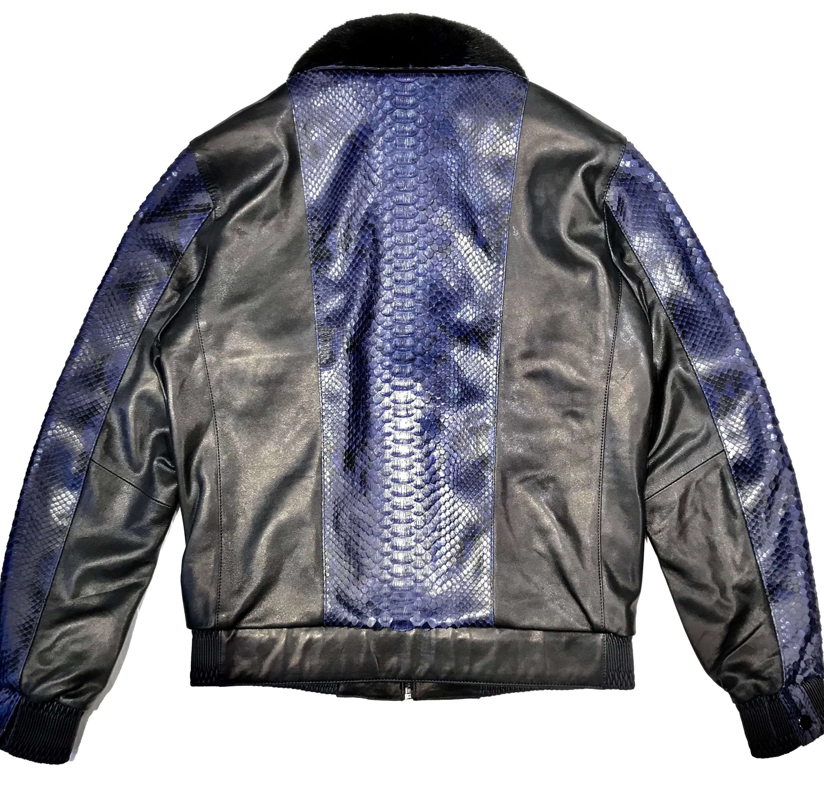 Barya NewYork Blue Python Mink Bomber Jacket