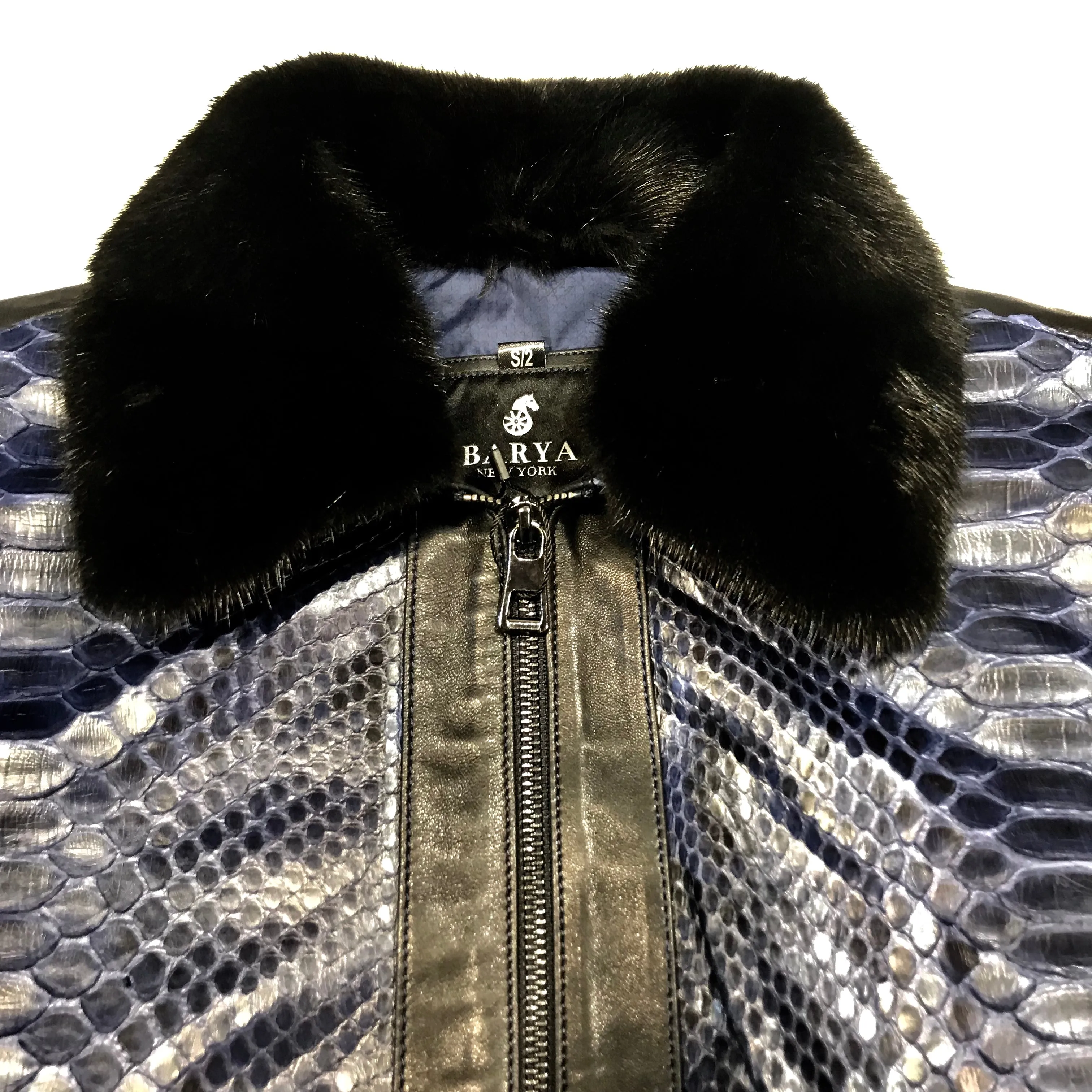 Barya NewYork Blue Python Mink Bomber Jacket