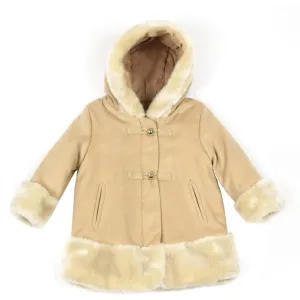 Beige Faux Fur Trim Coat