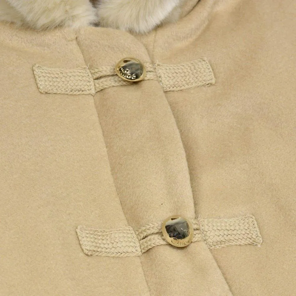 Beige Faux Fur Trim Coat