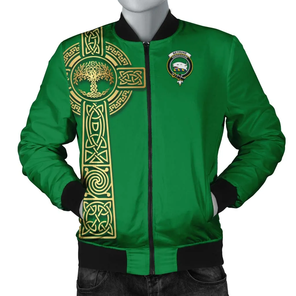 Bethune Clan Bomber Jacket with Golden Celtic Tree Of Life