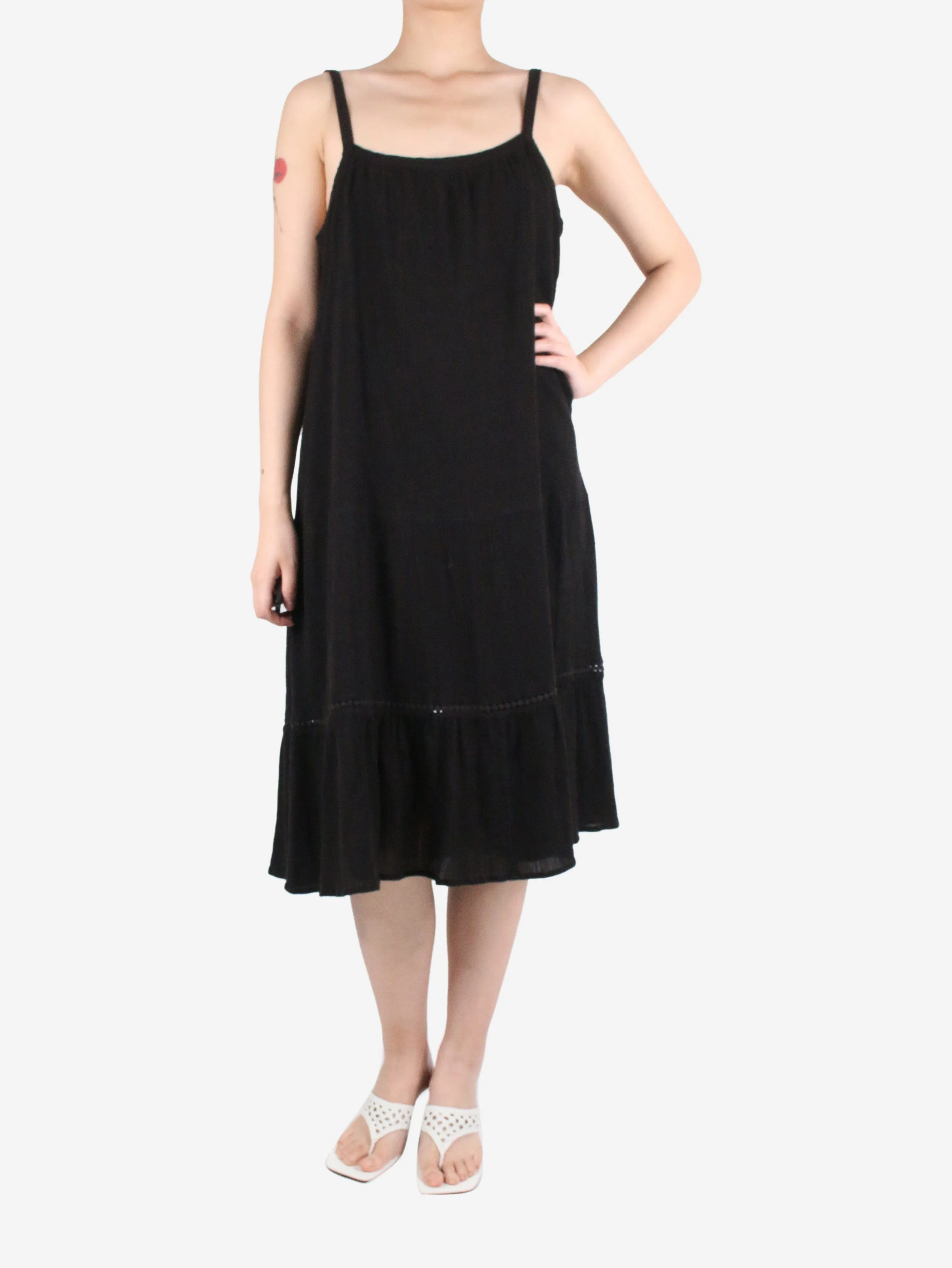 Black cotton slip dress - size UK 12