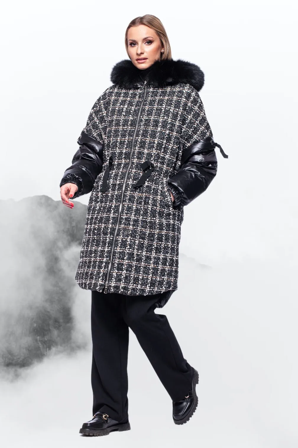 Black Double Sided Transformer Fur Parka