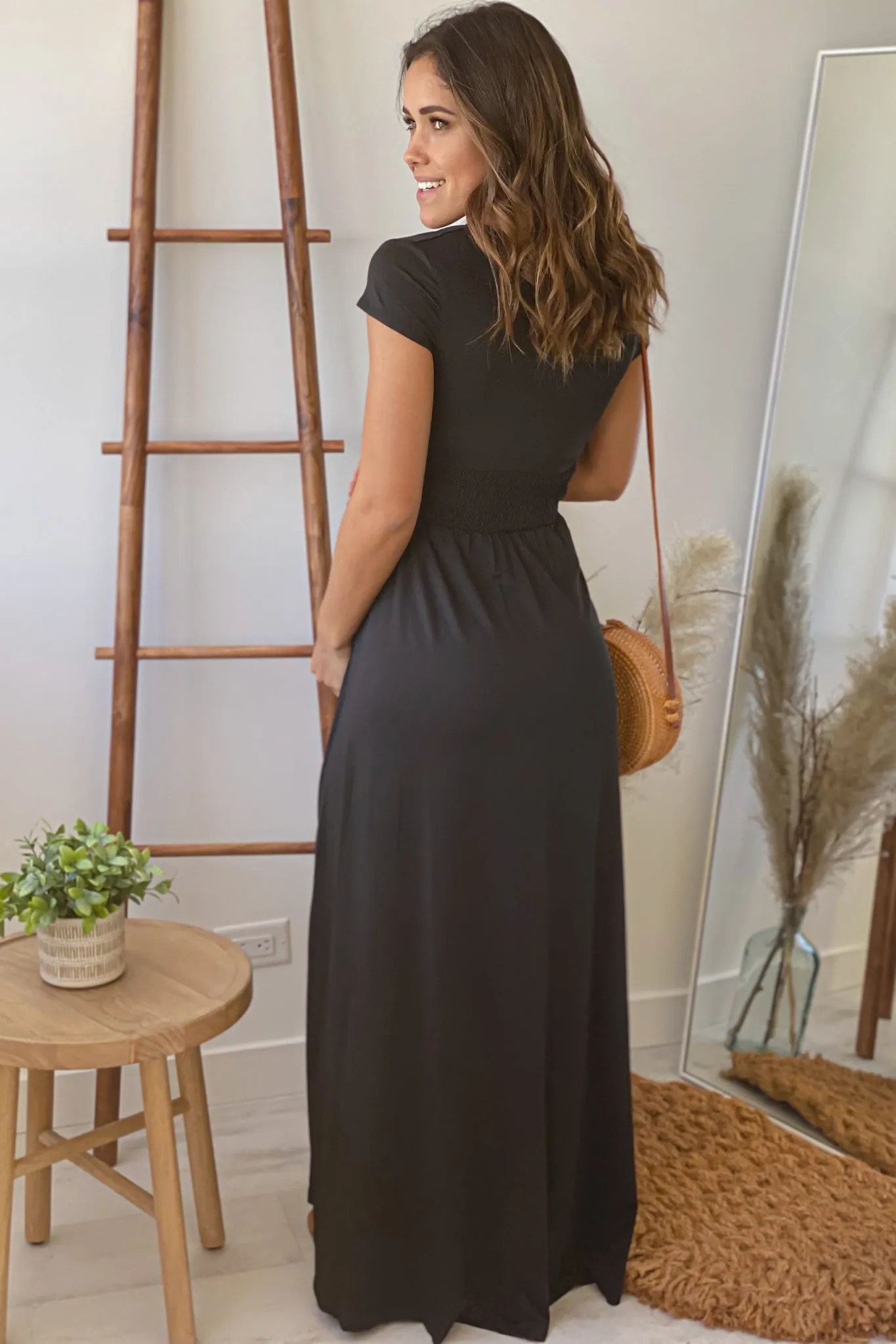 Black Maternity Maxi Dress with Slit