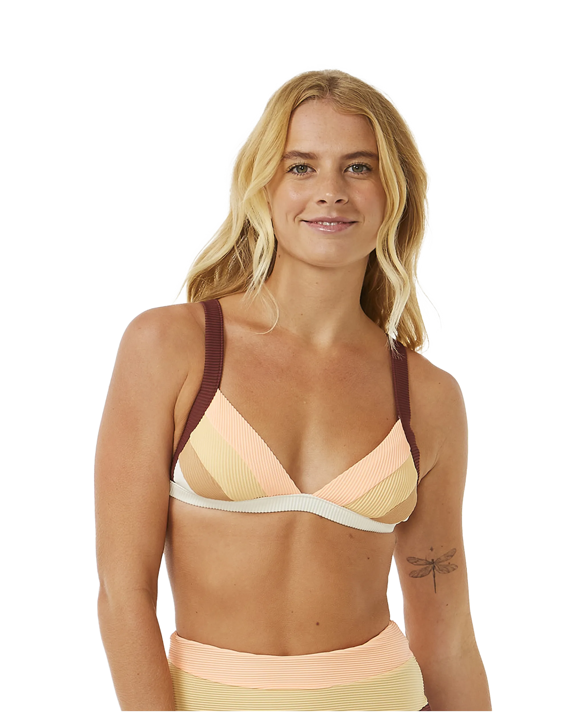 Block Party Spliced Fixed Tri Bikini Top in Bone