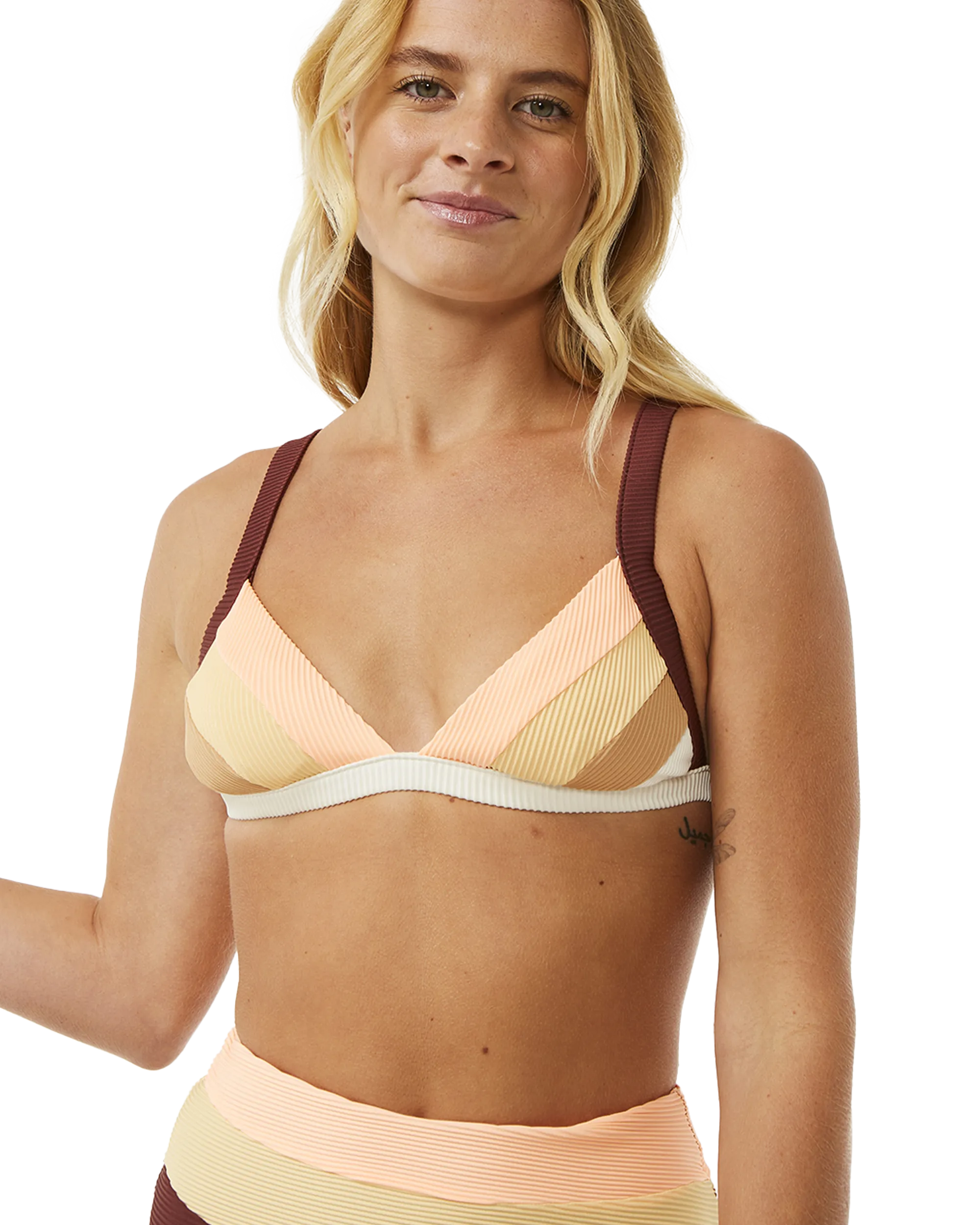 Block Party Spliced Fixed Tri Bikini Top in Bone