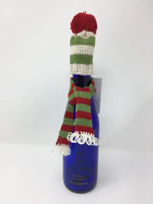 Bottle Topper Green Striped Knit Hat and Scarf