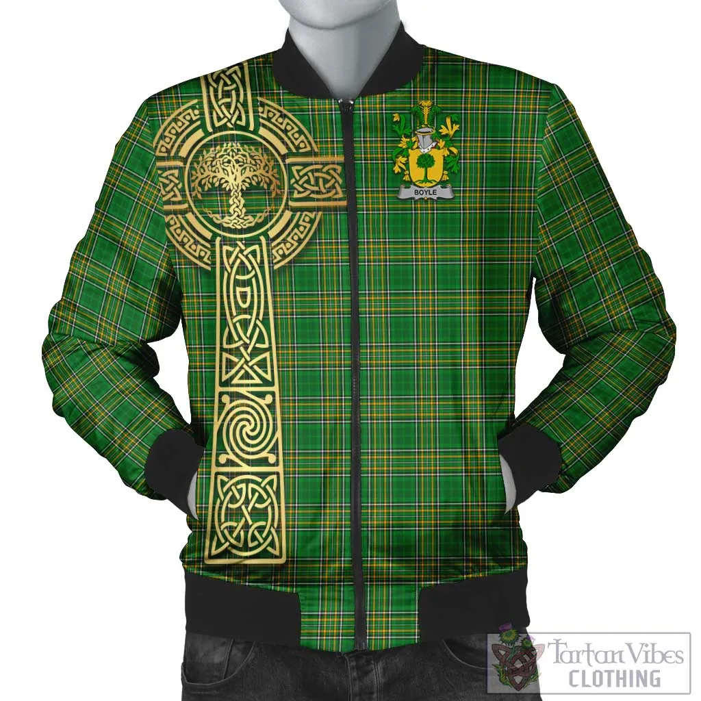 Boyle Irish Clan Tartan Bomber Jacket with Coat of Arms Celtic Tree of Life Style