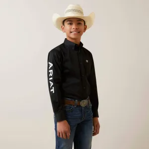 Boy's Ariat Black Button-Down Team Shirt with White Logo