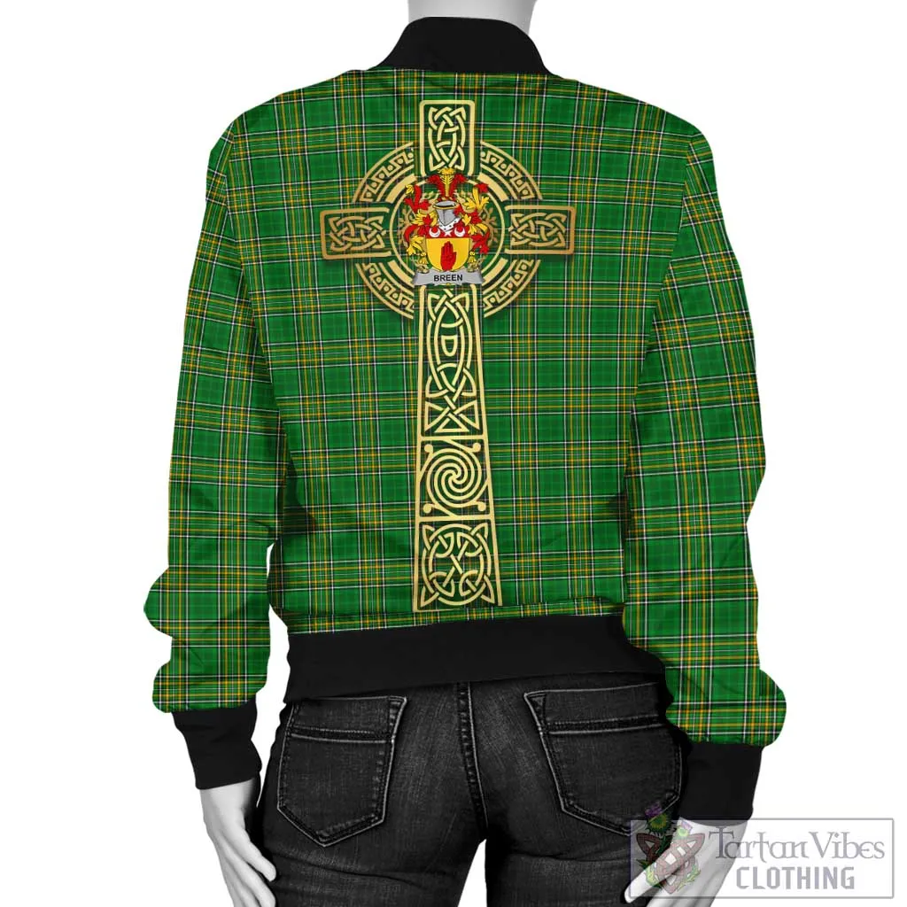 Breen Irish Clan Tartan Bomber Jacket with Coat of Arms Celtic Tree of Life Style