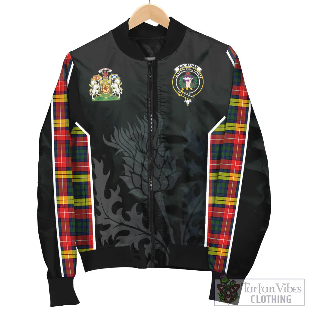 Buchanan Modern Tartan Bomber Jacket with Family Crest and Scottish Thistle Vibes Sport Style