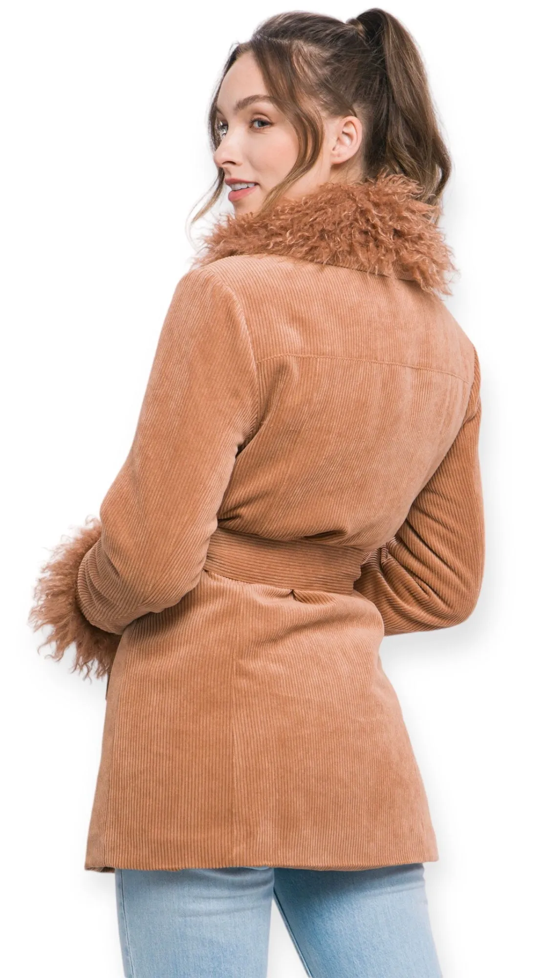 Cypress Corduroy Coat & Fur Lining- Camel