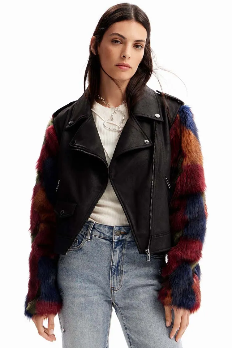 Detachable Fur-effect Biker Jacket | FINAL SALE