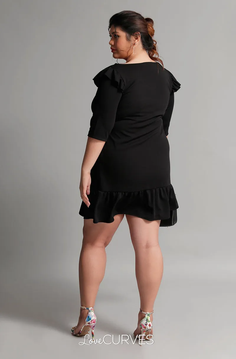 Drop Waist Ruffle Dress - Black