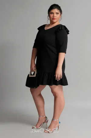 Drop Waist Ruffle Dress - Black