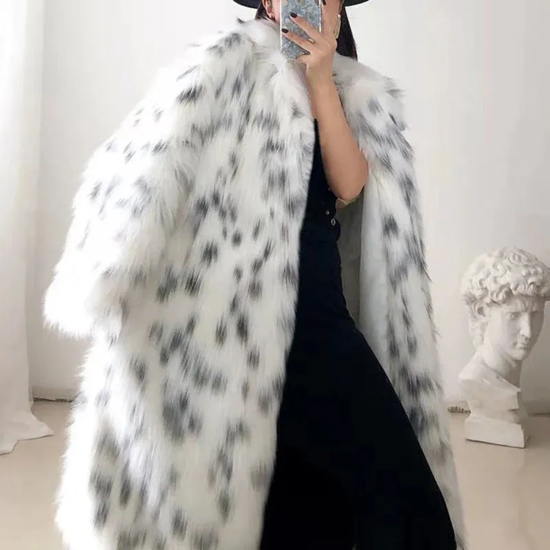 Faux Fox Fur Plus Size Coat for Women. White Fur with Long Sleeve Jacket