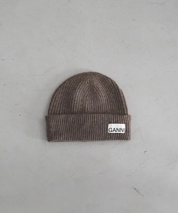 GANNI Light Structured Rib Knit Beanie "SHITAKE"