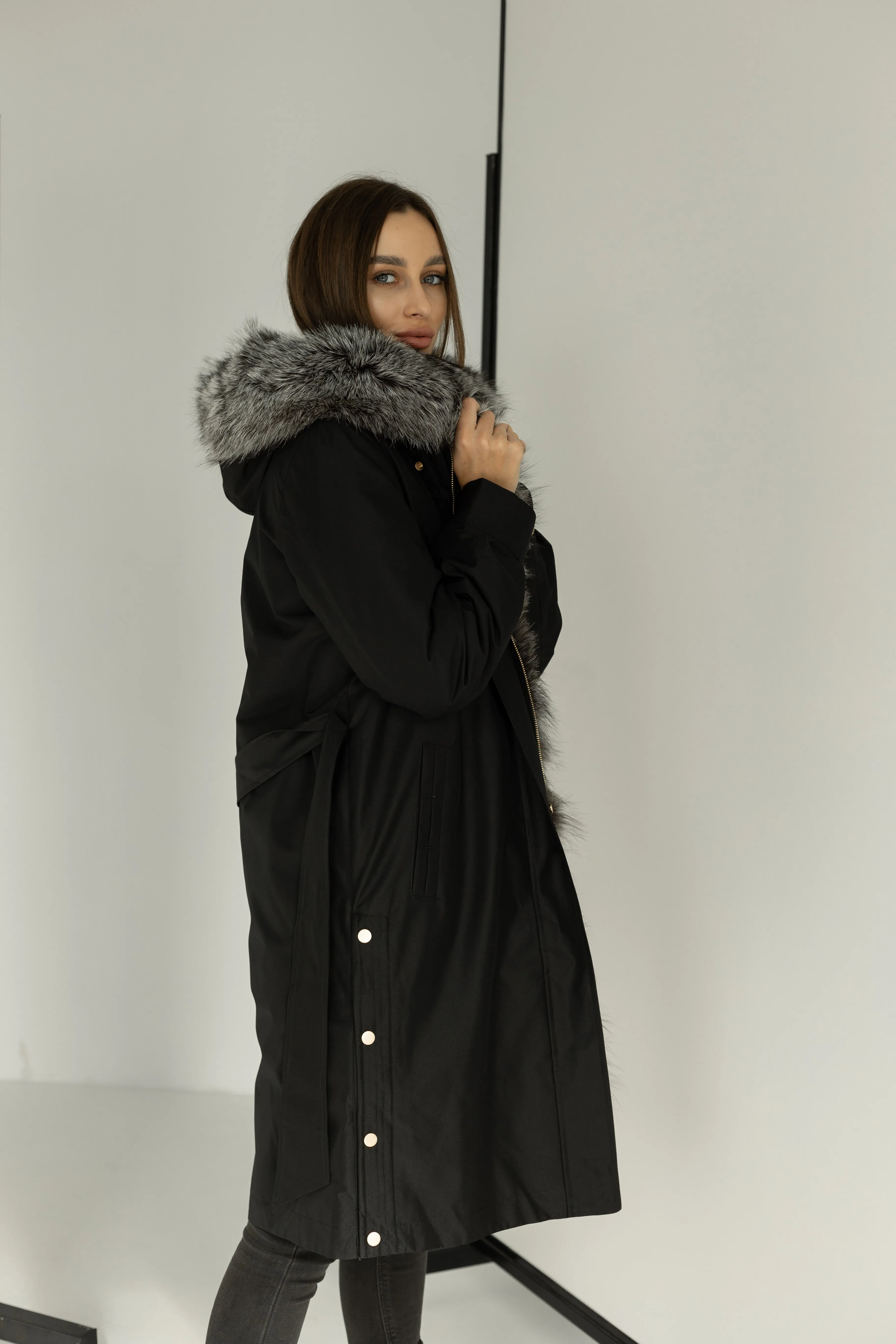 Genuine Silver Fox Fur Trim Rabbit Fur Insulated Parka