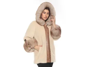 Ivory Lama and Fox Fur Winter Elegance Coat