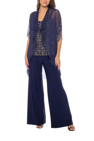 Marina Strap Neck Sleeveless Sequin Bodice Jersey Pants with Jacket