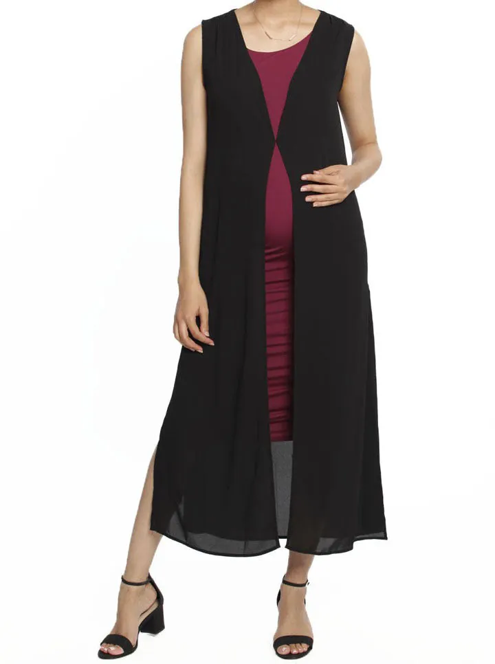 Maternity Chiffon Sleeveless Summer Long Cardigan - BLACK/WHITE