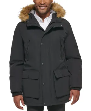 Men's parka with faux fur jacket on the hood created for Macy's Club Room, black