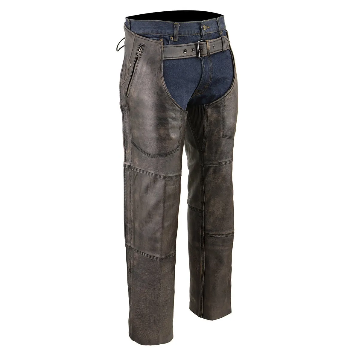 Milwaukee Leather Chaps for Men's Distressed Brown Leather Snap Out