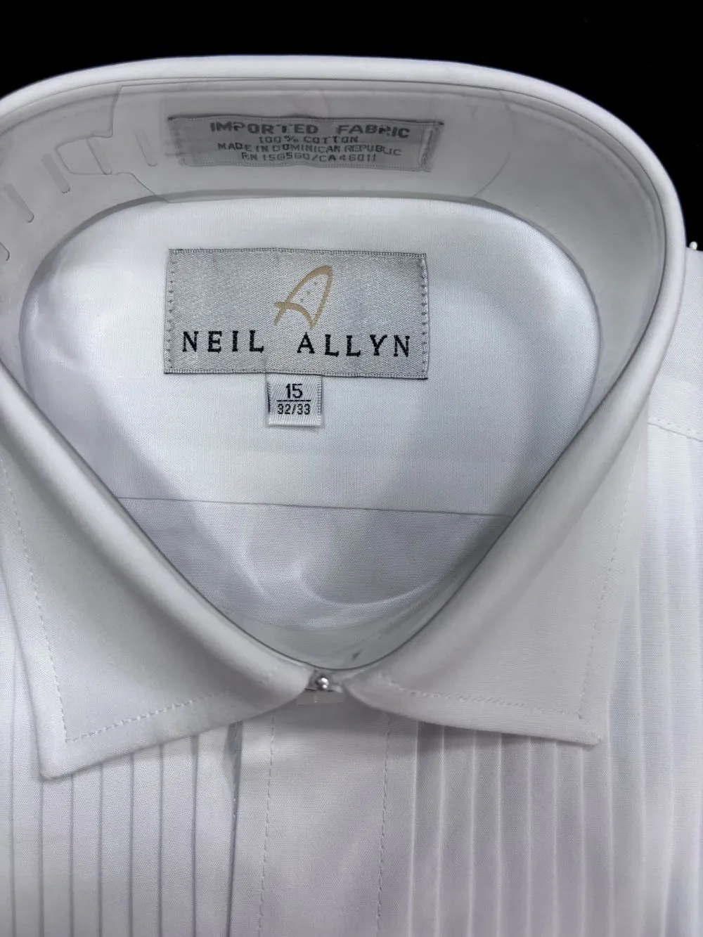 New White 100% Cotton French Cuff Pleated Tuxedo Shirt