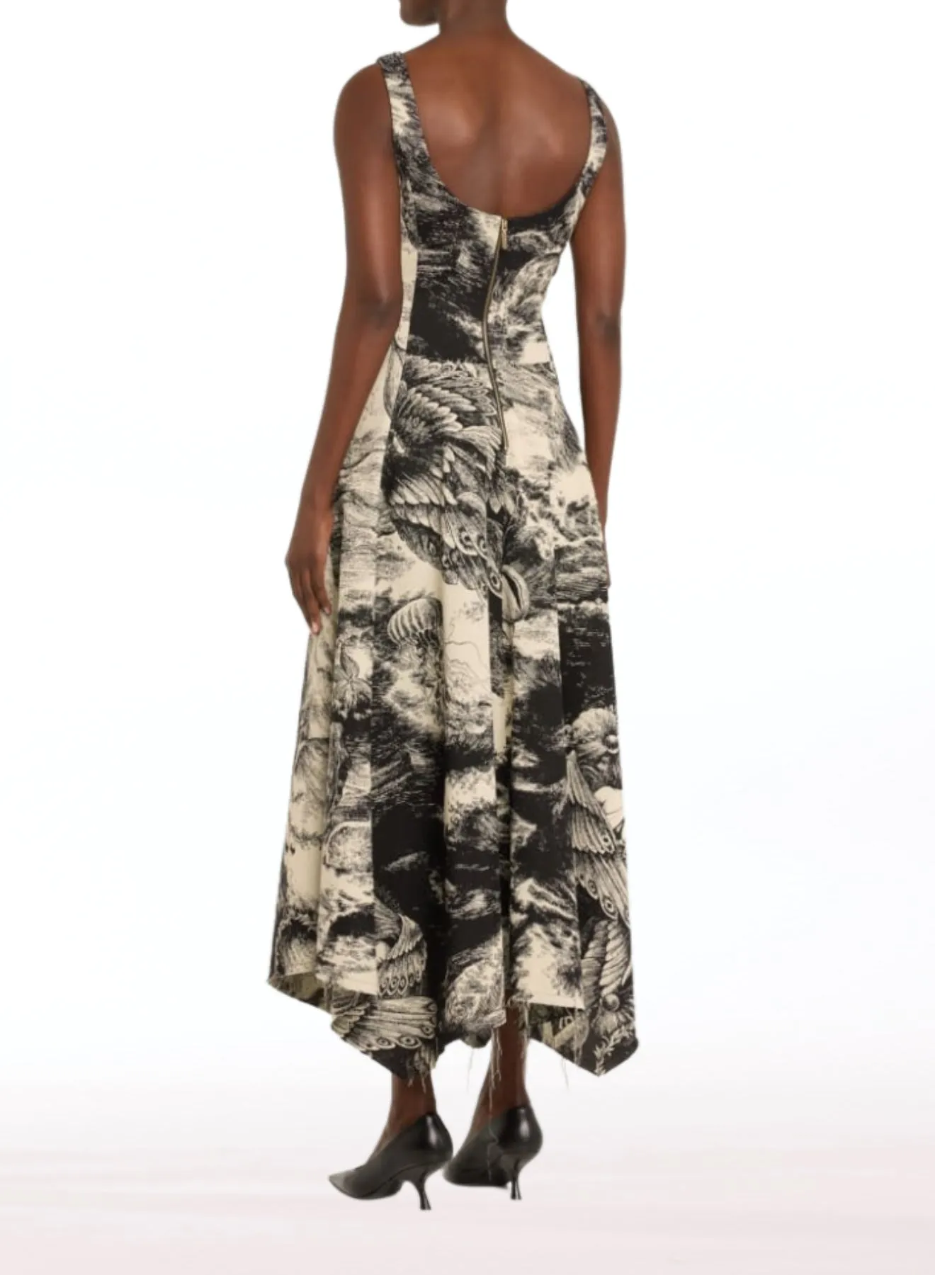 OCEANSCAPE JACQUARD TANK MAXI DRESS WITH HANDKERCHEIF HEM