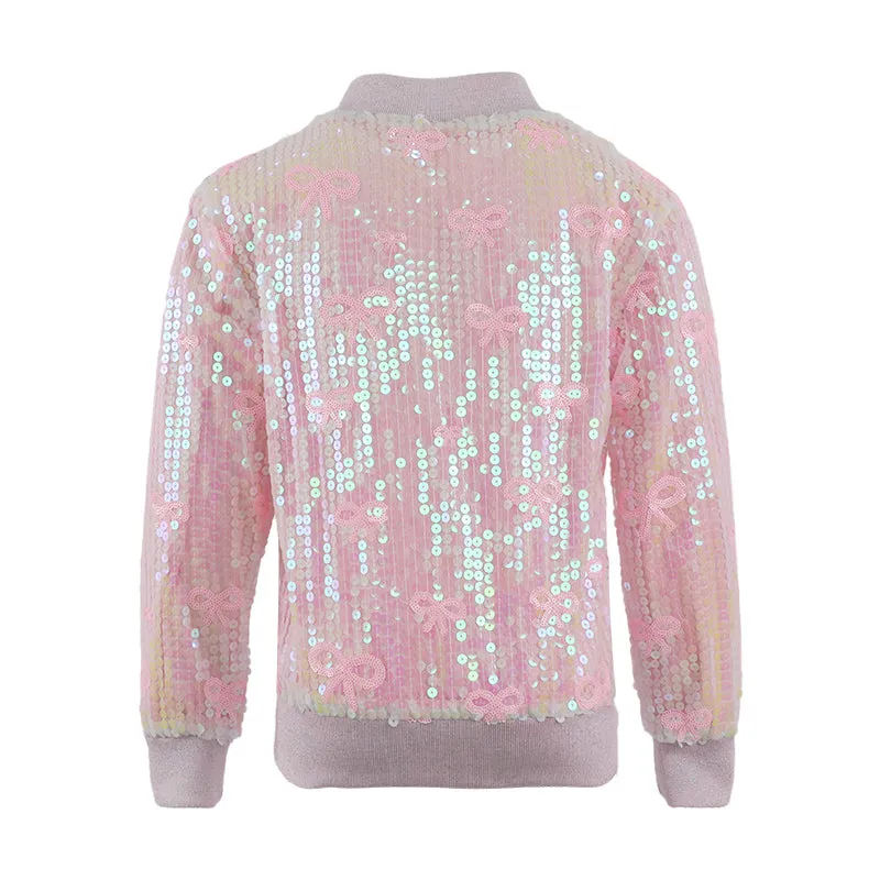 Pink Bow Sequin Bomber Jacket