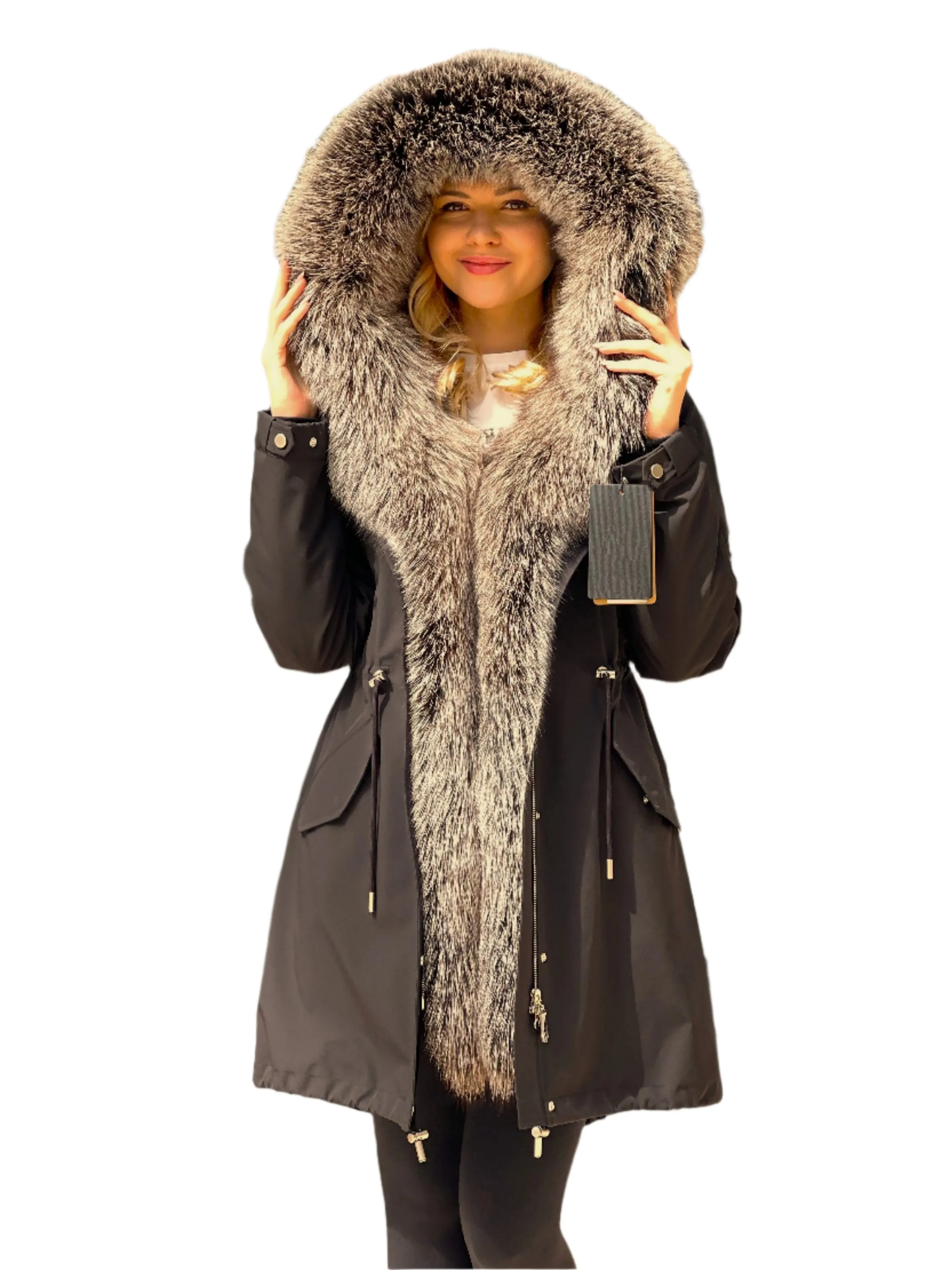 Silver Fox Fur Trim Rabbit Fur Insulated Parka