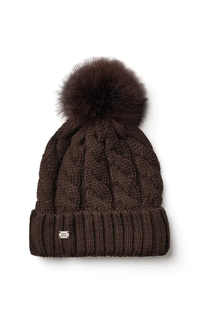 SOIA&KYO AMALIE-TN - Cable-Knit Hat With Detachable Feather Pompom