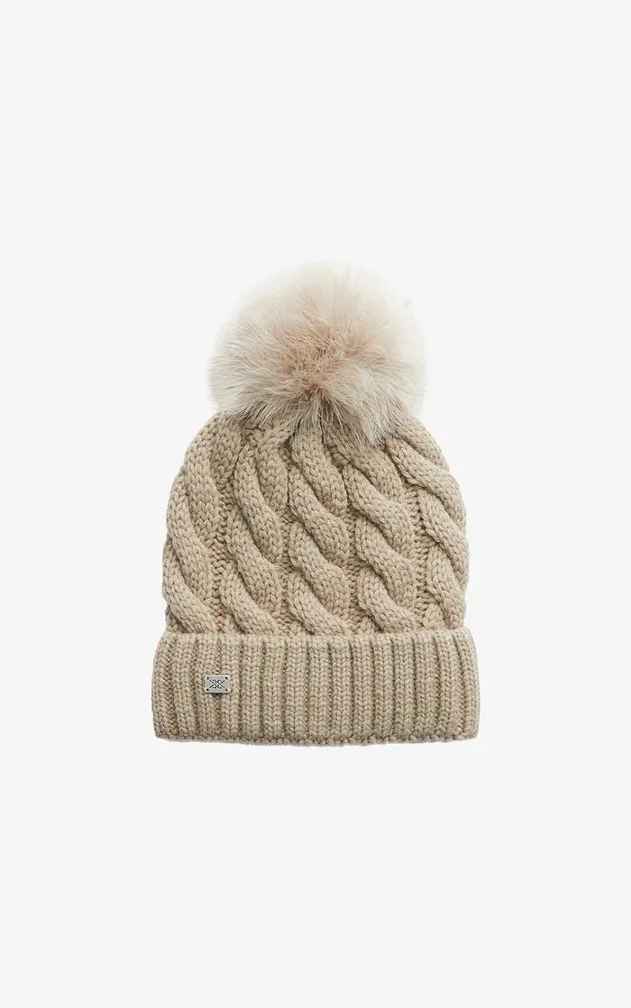 SOIA&KYO AMALIE-TN - Cable-Knit Hat With Detachable Feather Pompom