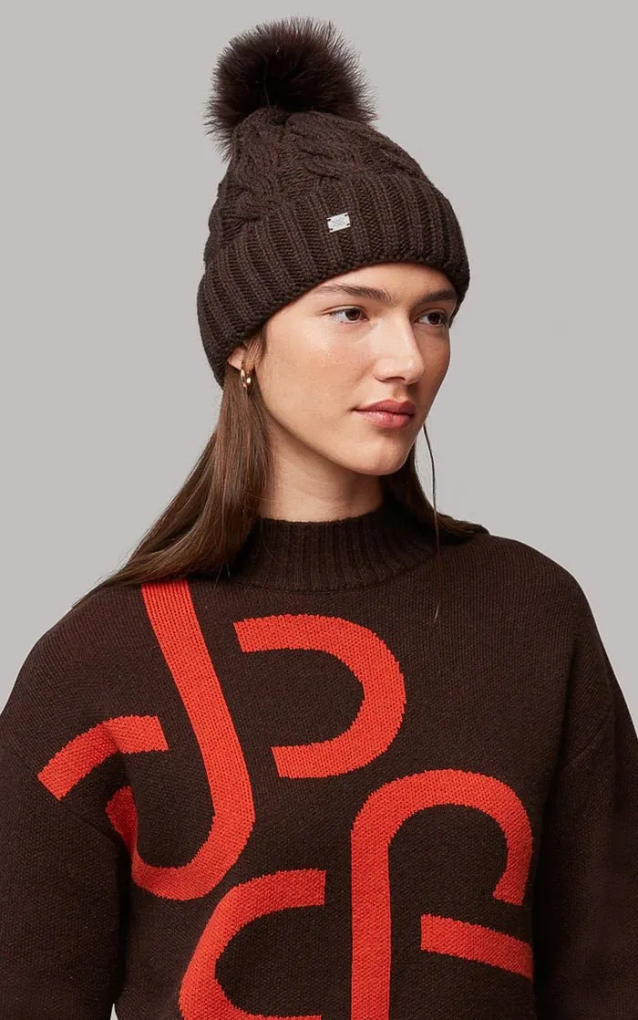 SOIA&KYO AMALIE-TN - Cable-Knit Hat With Detachable Feather Pompom