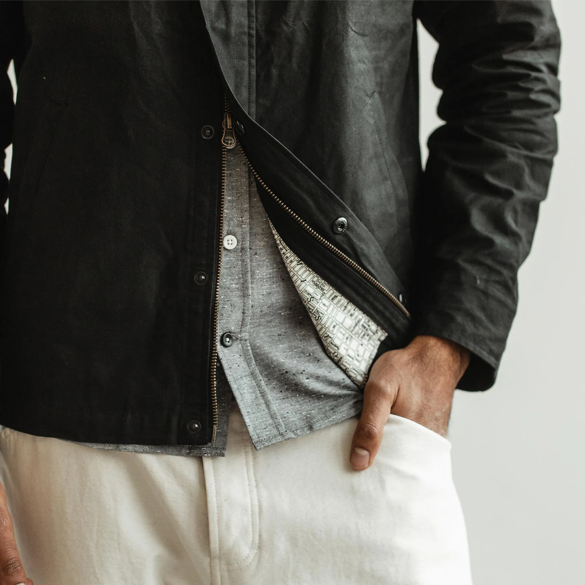 The Bomber Jacket in Black Dry Wax