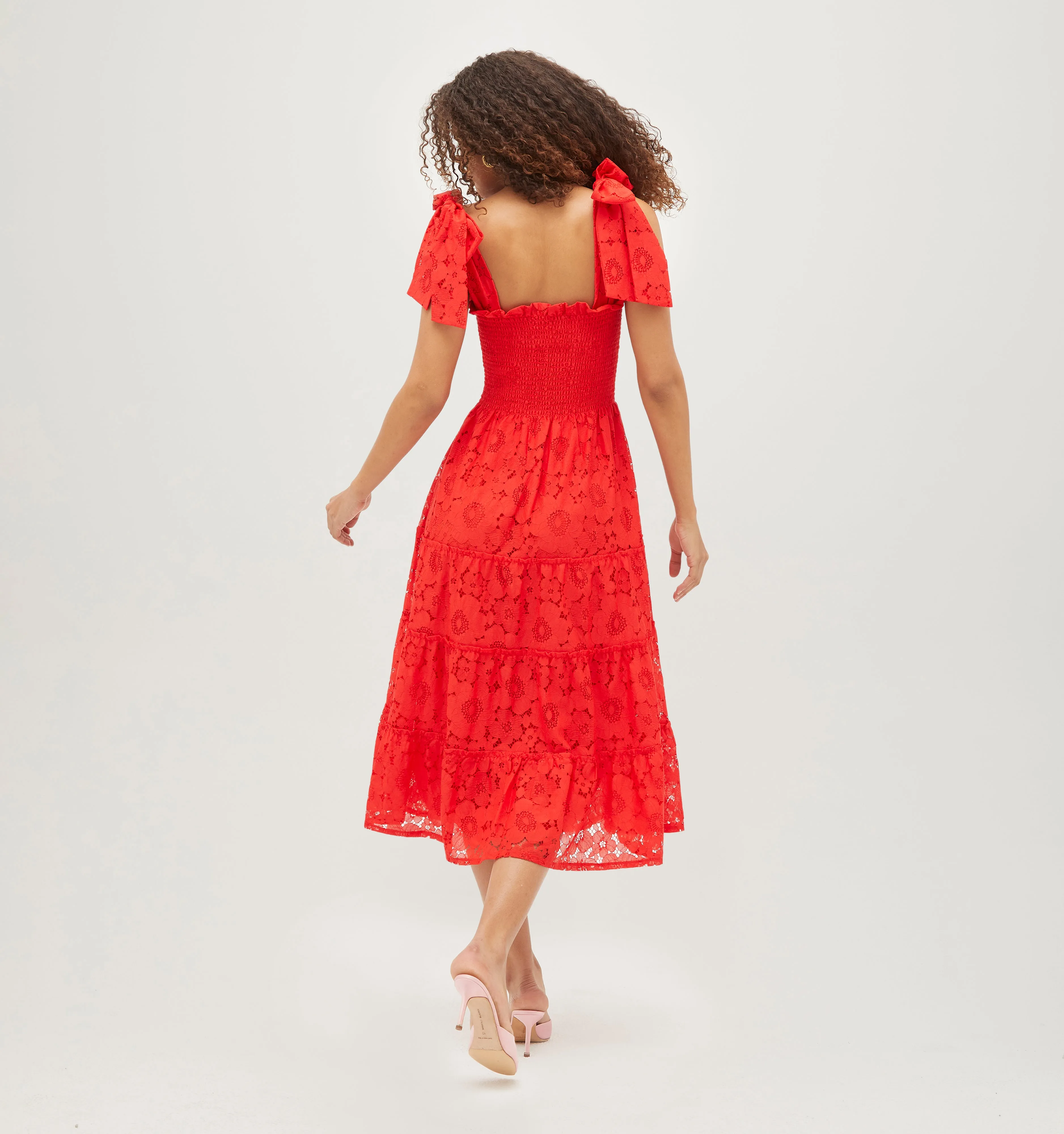 The Lace Ribbon Ellie Nap Dress - Poppy Red Floral Lace