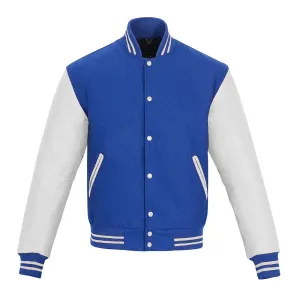 Warrior Gears Classic Hybrid Varsity Jacket for Kids, Toddler Letterman Bomber Jacket for Boys, Unisex Varsity Jacket Girls, Royal Blue Pure Wool Body & White Cowhide Leather Sleeves