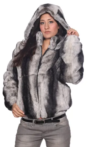 Wilda Leather Jules Grey Rex Rabbit Fur Bomber Jacket