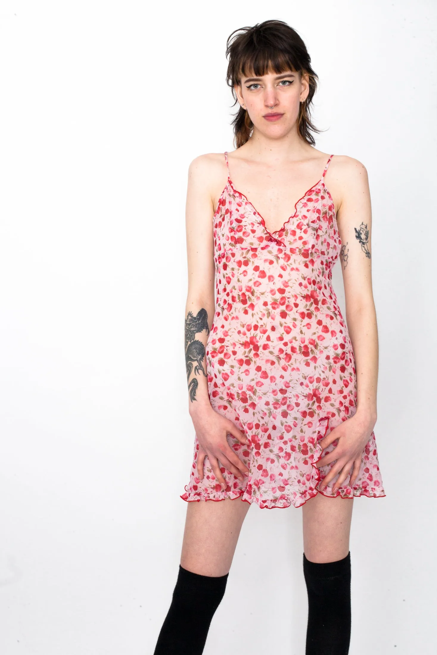 Y2K Pink Tulips Mesh Slip Dress