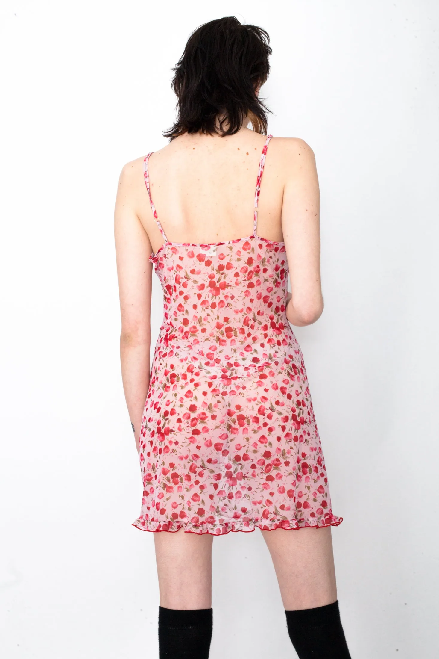 Y2K Pink Tulips Mesh Slip Dress